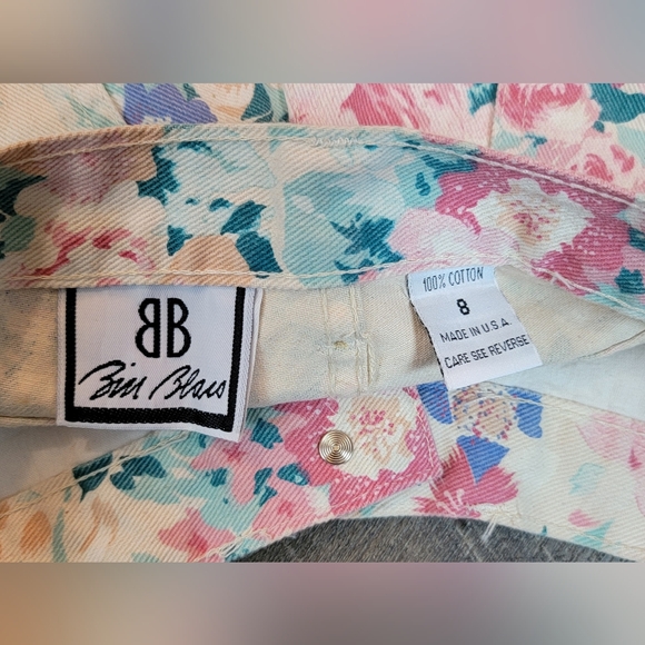 80's 90's Vintage High Waist Floral Print Jean Shorts Womens 4 Cream 100% Cotton - Picture 3 of 10